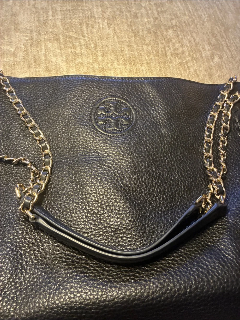 Tory Burch Black Pebbled Leather Chain-Handle Shoulder Bag